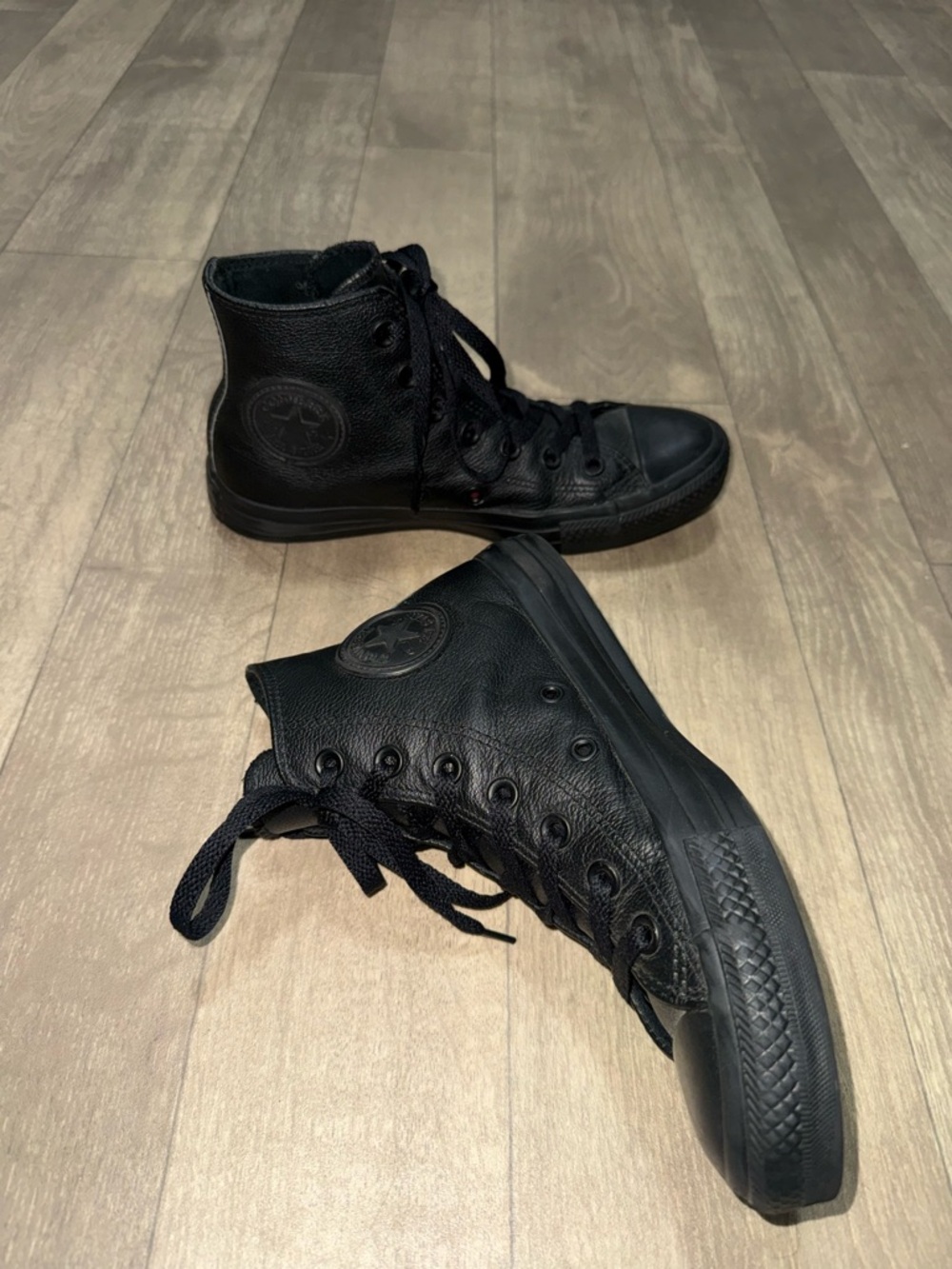 Converse Black Leather Chuck Taylor All Star High Top Sneakers